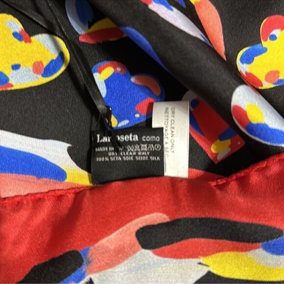 MOSCHINO Red Multicolored Hearts Silk Square Scarf - Picture 7 of 8